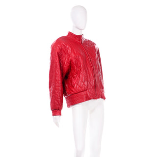 80s Vintage Red Leather quilted zip front jacket