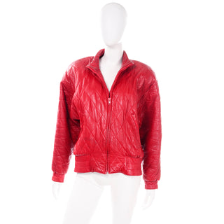 Cherry Red Vintage Leather quilted zip front jacket