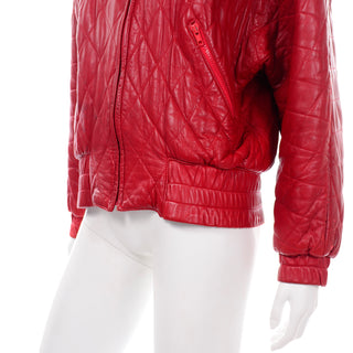 1980s Chic Vintage Red Leather quilted zip front jacket