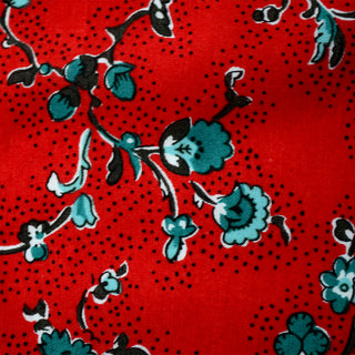 Vintage Valdrome France Cotton Scarf with Red & Green Floral Design