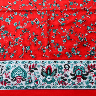 Vintage Valdrome France Cotton Scarf with Red & Green Floral Design