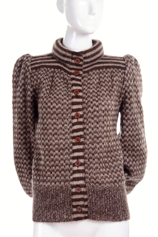 Valentino Attributed Brown & Cream Patterned Vintage Wool Sweater