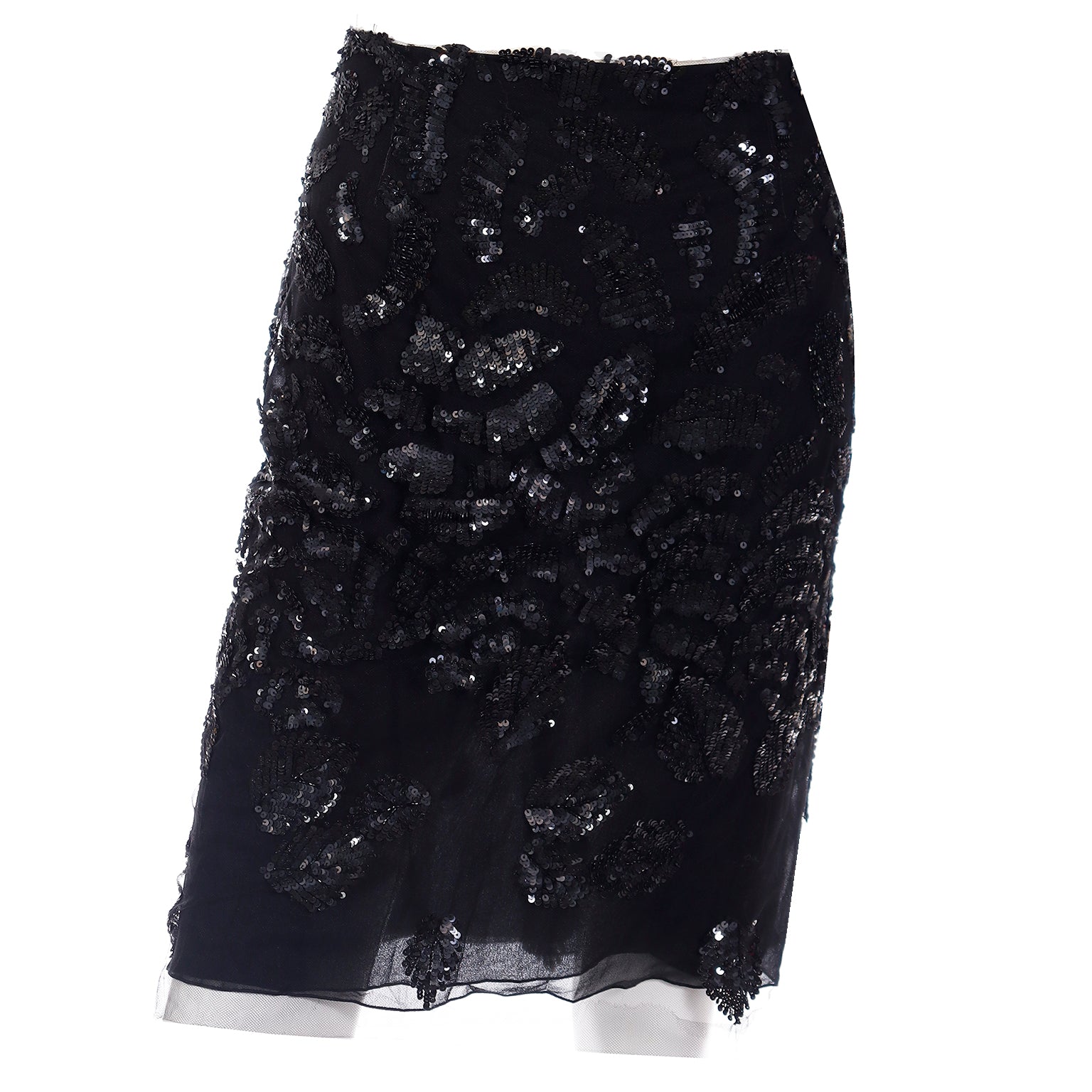 Valentino Garavani Fall Winter 2000 Black Sequin Silk Runway Skirt