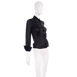 Sheer black floral applique blouse by Valentino