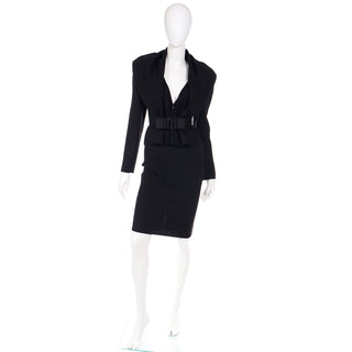 2000s Valentino Vintage Black 2 Piece Skirt & Jacket Suit with Unique Bow Buckle