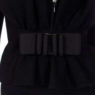 2000s Valentino Vintage Black 2 Piece Skirt & Jacket Suit W Unique Bow Buckle and zipper