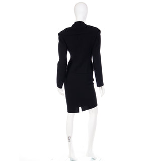 2000s Valentino Vintage Black 2 Piece Skirt & Jacket Suit W Unique Bow Buckle size 8