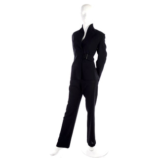 High collar black pantsuit by Valentino