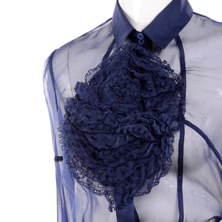 F/W 2008 Valentino deep blue silk ruffle front blouse and skirt