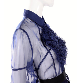 F/W 2008 Valentino deep blue silk blouse circle ruffle pannel and skirt