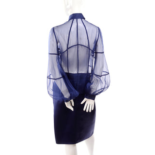 F/W 2008 Valentino deep blue sheer silk panel blouse and skirt