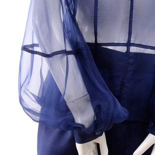 F/W 2008 Valentino deep blue silk blouse bishop sleeves