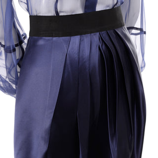 F/W 2008 Valentino deep blue silk blouse and skirt with pleated front