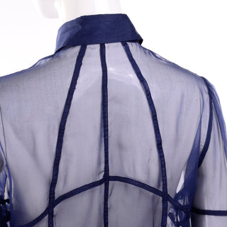 F/W 2008 Valentino deep blue silk sheer blouse seams