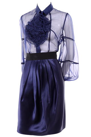 F/W 2008 Valentino deep blue silk blouse and skirt