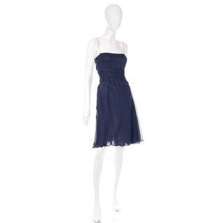 2000s Valentino Blue Silk Chiffon Draped Evening Dress With Fly Away Panel