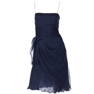 2000s Valentino Blue Silk Chiffon Evening Dress With Fly Away Panel Valentino Spa label