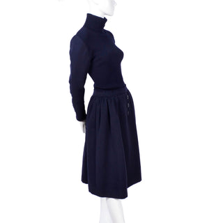 1970s Valentino Vintage Navy Blue Wool Dress Suit With Dress & Jacket