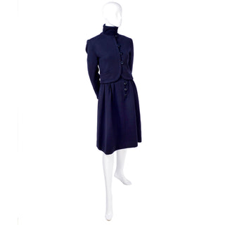 Vintage Valentino Blue Wool Turtleneck Dress and Jacket