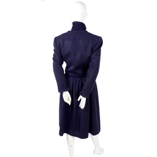 1970s Valentino Vintage Navy Blue Wool Dress Suit With Dress & Jacket