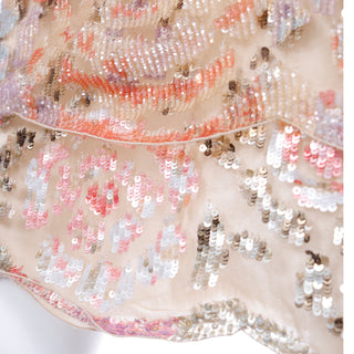Valentino Peach Beaded Sequin Evening Dress With Beaded Silk Rope Belt