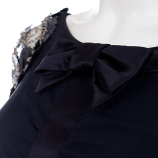 Valentino Black Silk Evening Dress W Beaded Applique Sleeves