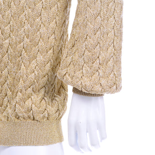 Vintage Valentino Gold Sparkle Cardigan Sweater Cable Knit