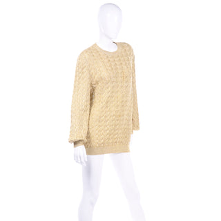 Oversized Vintage Valentino Gold Sparkle Pullover Cable Knit Sweater