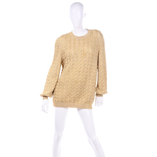Vintage Valentino Gold Sparkle Pullover Cable Knit Sweater