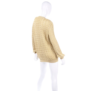 Vintage Valentino Gold Sparkle Pullover Cable Knit Sweater Oversized