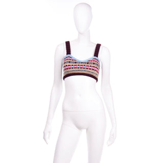 Valentino Brown Pink Blue Fair Isles Knit Bralette Style Cropped Top with tags