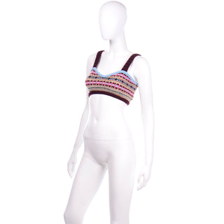Valentino Brown Pink Blue Fair Isles Knit Bralette Style Cropped Top nwt