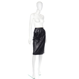 Vintage Valentino Black Leather Pencil Skirt