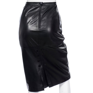 Valentino Black Leather Pencil Skirt with Button detail