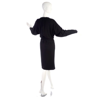 1980s Valentino Miss V Black Wool Day Dress Size 6