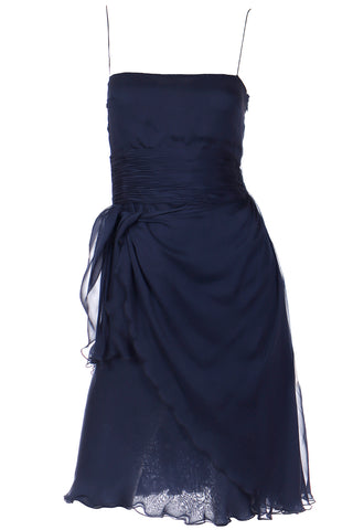 2000s Valentino Blue Silk Chiffon Evening Dress With Fly Away Panel