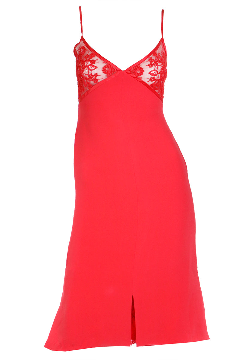 Valentino Red Slip Dress W Lace Bodice & Inserts w Open Back Modig Valentino Red Slip Dress W Lace Bodice & Inserts w Open Back Modig