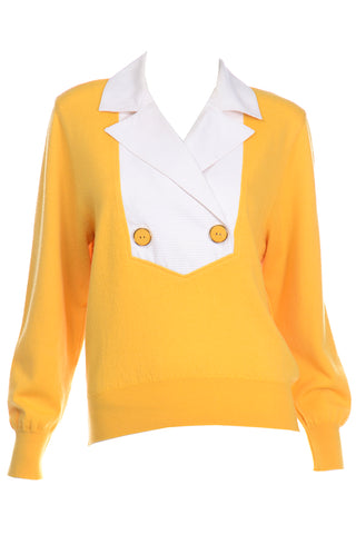 1980s Valentino Yellow & White Sweater Top With Collar