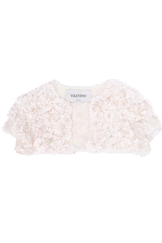 Valentino White Floral Silk Applique Cropped Shrug Bolero Jacket