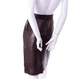 1990s Vintage Valentino Deadstock Alligator Embossed Leather Pencil Skirt w tags attached