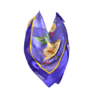 Valentino Purple Silk Scarf in Yellow Gold Floral Print