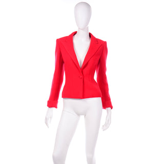 Valentino Red Boucle Wool Short Blazer Jacket with cut panels