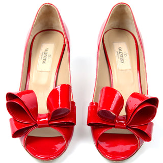 Valentino Red Patent Leather Bow Pumps Shoes W/ Heels