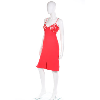 Valentino Red Slip Dress With Lace Bodice & Inserts w Open Back silk