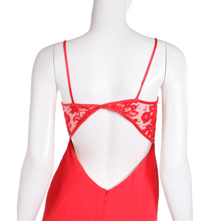 Valentino Red Slip Dress With Lace Bodice & Inserts w Diamond Open Back