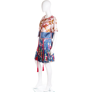 2006 Valentino Blue & Pink Floral Silk Outfit w Beaded Belt Runway documented