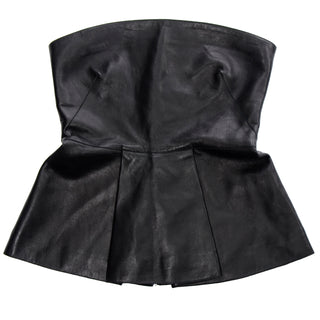 Valentino Black Lambskin Leather Strapless Bustier Peplum Top designer 