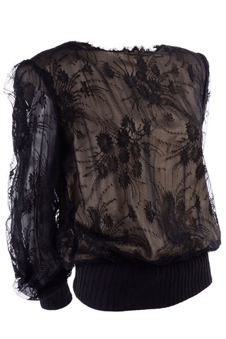 Vintage Valentino Sweatshirt Blouse with Black Lace over Silk