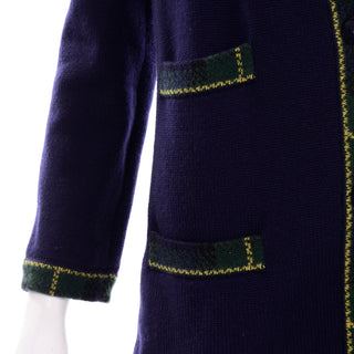 Vintage Valentino 2pc Green & Blue Plaid Cardigan Sweater & Top
