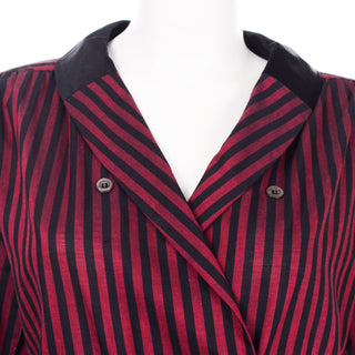 Valentino vintage red and black striped blouse silk cotton